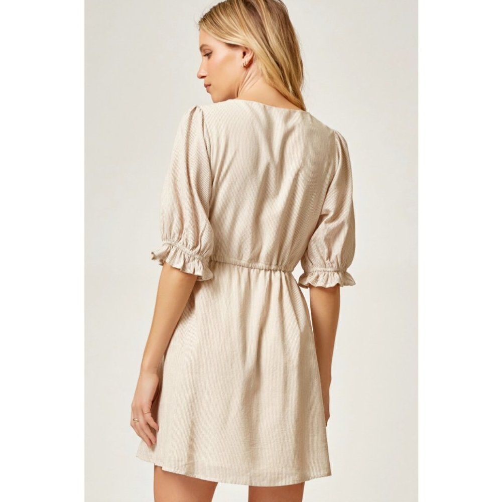 Andree By Unit Casual Dress w/ Button Down Pinstripe Boho Basic D10025-NATURAL - Picture 5 of 5